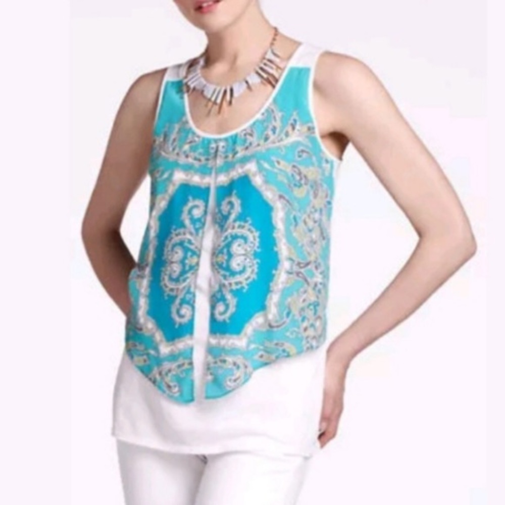 Anthropologie Teal Bandana Print Sleeveless Top, S